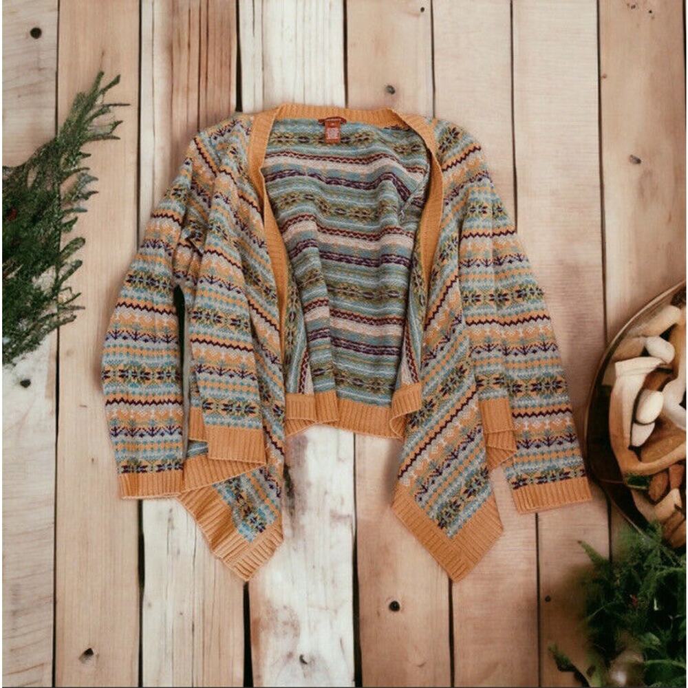 Sundance Women's Size Medium Folkloric Fair Isle Cardigan Orange Cotton Cashmere